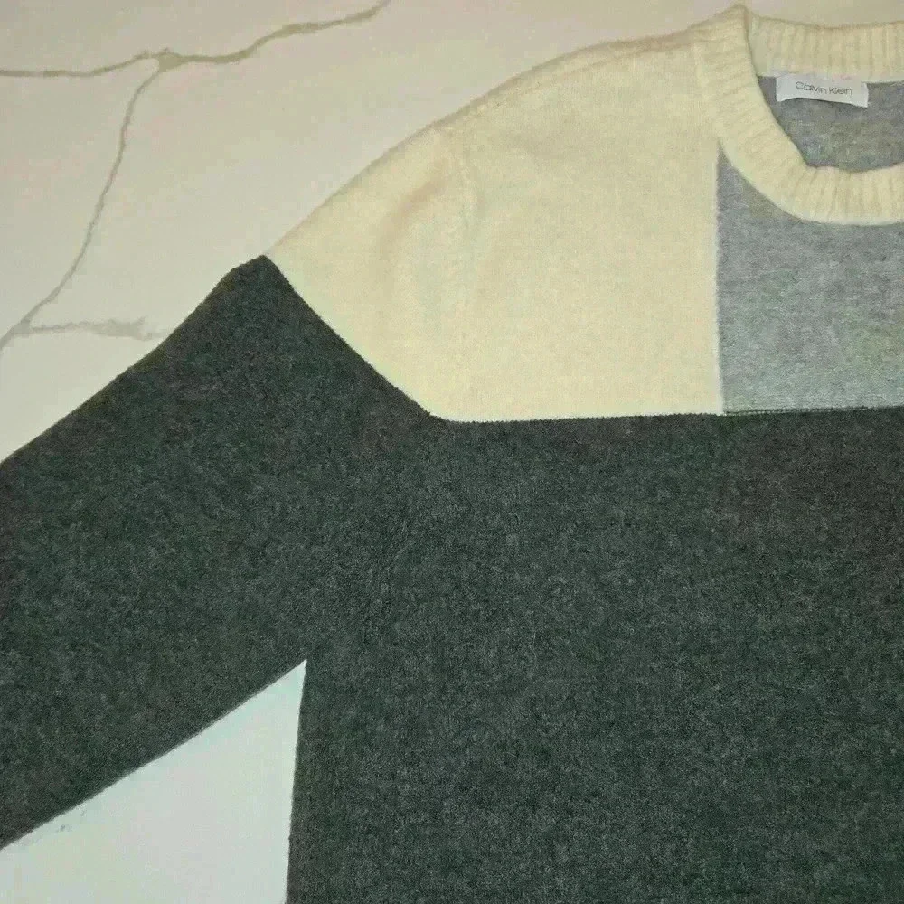 Calvin Klein Mens Relaxed Fit Color Block Crewneck Sweater Black Gray Size 2X